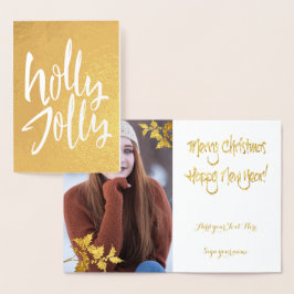 Gold Foil Holly Jolly Kerstmis je FOTO binnenin Folie Kaarten