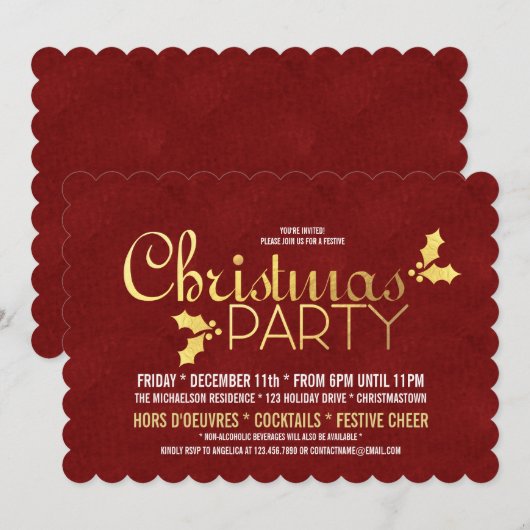 Gold Foil Holly kerstfeest Kaart (Voorkant / Achterkant)