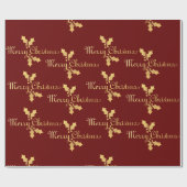 Gold Foil Holly Merry Christmas Cadeaupapier (Vlak)