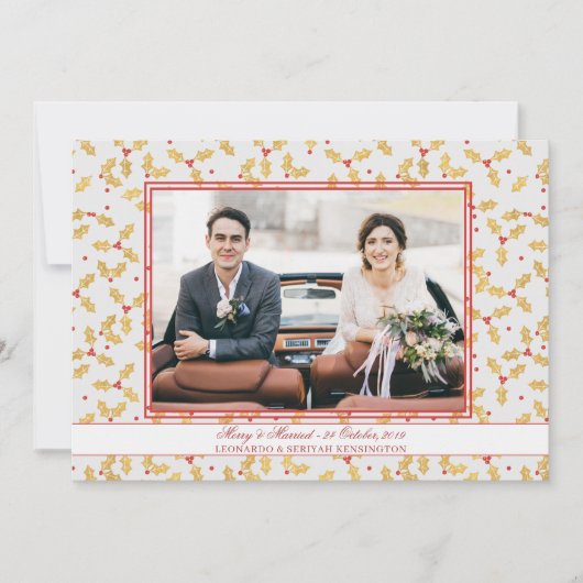 Gold Foil Holly Merry gevarieerd kerstfoto Feestdagenkaart (Voorkant)