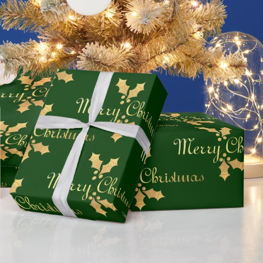 Gold Foil Holly Merry kerst Cadeaupapier (Feestdagen)
