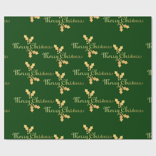 Gold Foil Holly Merry kerst Cadeaupapier (Vlak)