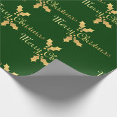 Gold Foil Holly Merry kerst Cadeaupapier (Hoek)