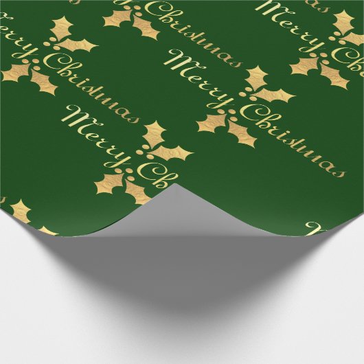 Gold Foil Holly Merry kerst Cadeaupapier (Hoek)