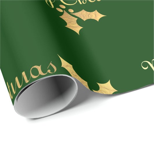 Gold Foil Holly Merry kerst Cadeaupapier (Rol Hoek)