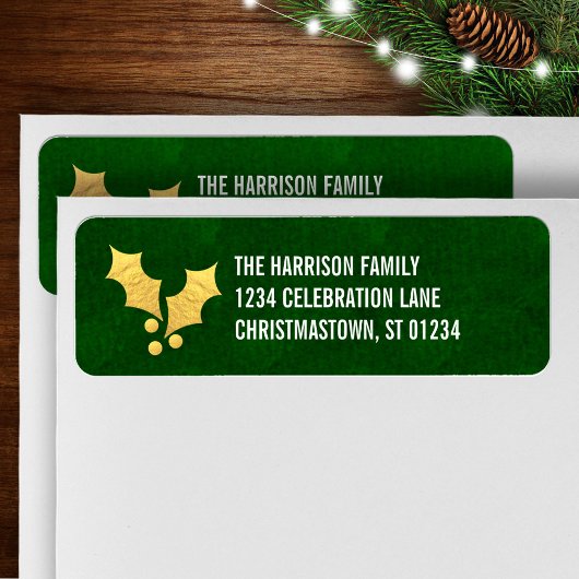 Gold Foil Holly Persoonlijke kerstmis Etiket