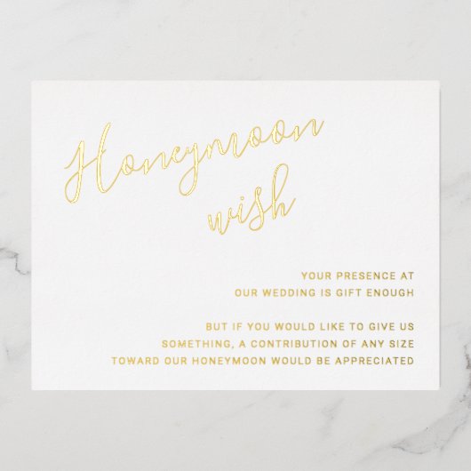 Gold Foil Honeymoon wish Wedding Enclosure Kaart (Voorkant)
