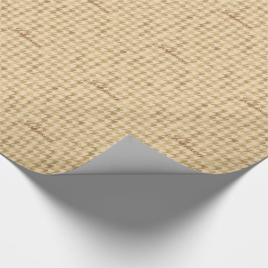 Gold Foil Houndstooth Monogramed Kerstmis Cadeaupapier (Hoek)