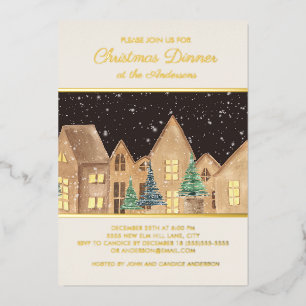 Gold Foil  House Village kerstdiner Folie Feestdagenkaart