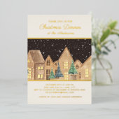 Gold Foil House Village kerstdiner Folie Feestdagenkaart (Staand Voorkant)