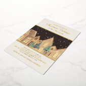 Gold Foil House Village kerstdiner Folie Feestdagenkaart (Gedraaid)