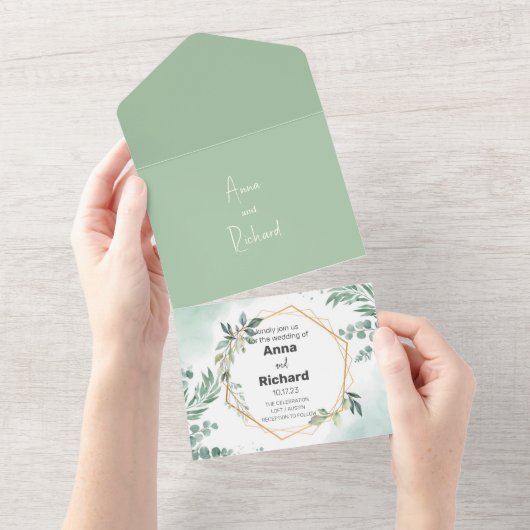 Gold Foil Invitation, neutraal Floral Wedding All In One Uitnodiging (Afscheurbaar)