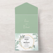 Gold Foil Invitation, neutraal Floral Wedding All In One Uitnodiging (Binnen)