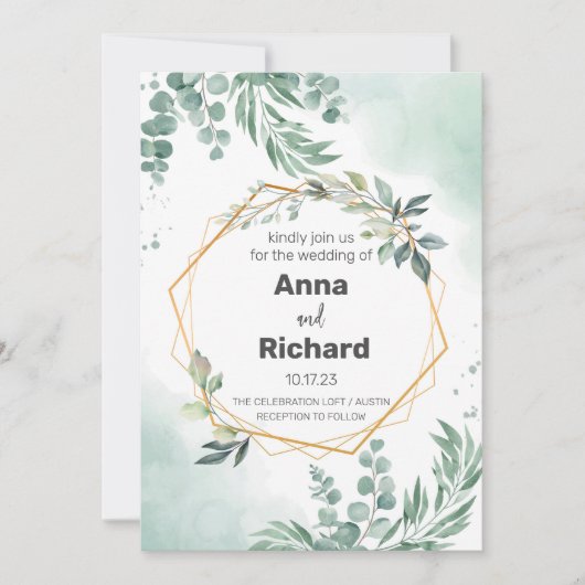 Gold Foil Invitation, neutraal Floral Wedding Kaart (Voorkant)