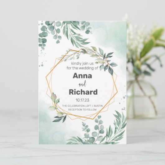 Gold Foil Invitation, neutraal Floral Wedding Kaart (Staand voorkant)