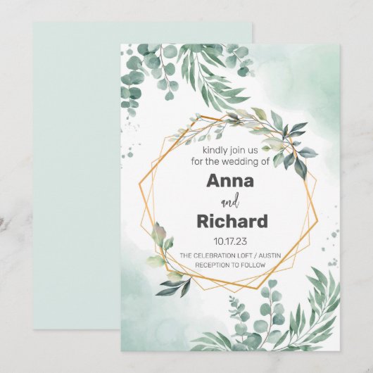 Gold Foil Invitation, neutraal Floral Wedding Kaart (Voorkant / Achterkant)