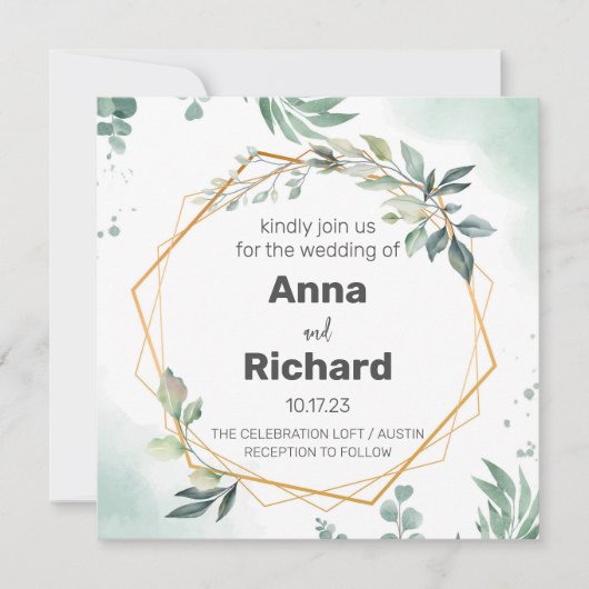Gold Foil Invitation, neutraal Floral Wedding Kaart (Voorkant)