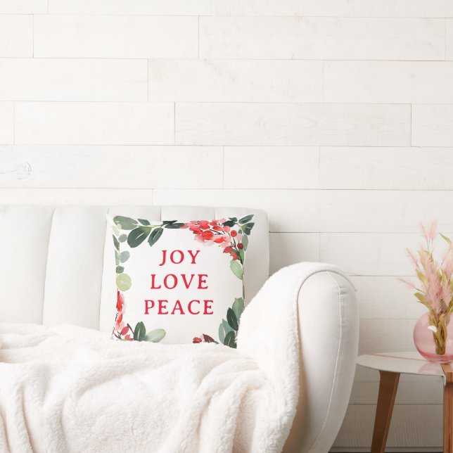 Gold Foil Joy Love Peace Festival Wreate Holiday Kussen (Bank)