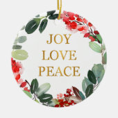Gold Foil Joy Love Peace Holiday Ceramic Ornament (Voorkant)