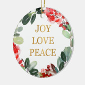 Gold Foil Joy Love Peace Holiday Ceramic Ornament (Links)