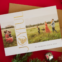 Gold Foil Joyful Fern Holiday-fotokaart
