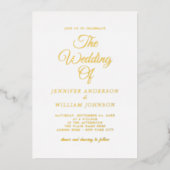 Gold Foil kalligrafie Eenvoudige elegante witte Fo Folie Uitnodiging (Voorkant)
