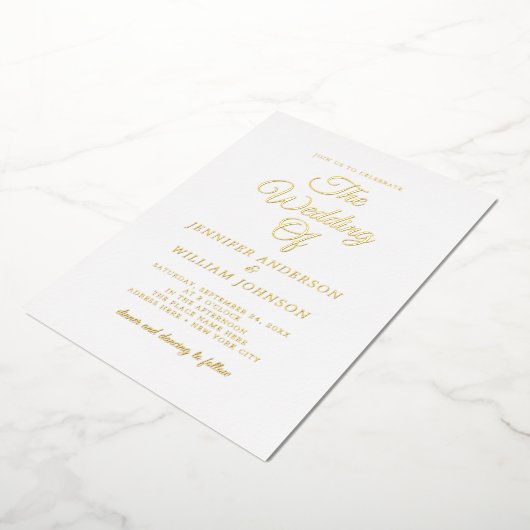 Gold Foil kalligrafie Eenvoudige elegante witte Fo Folie Uitnodiging (Gedraaid)