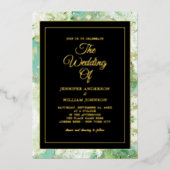 Gold Foil kalligrafie Elegant Green Waterverf Ink Folie Uitnodiging (Voorkant)