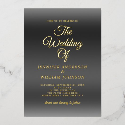 Gold Foil kalligrafie Elegant Simple Black Folie Uitnodiging (Voorkant)