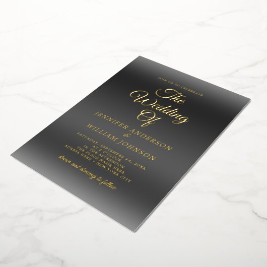 Gold Foil kalligrafie Elegant Simple Black Folie Uitnodiging (Gedraaid)