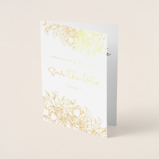 Gold Foil kalligrafie Floral Photo Save the Date Folie Kaarten (Voorkant)
