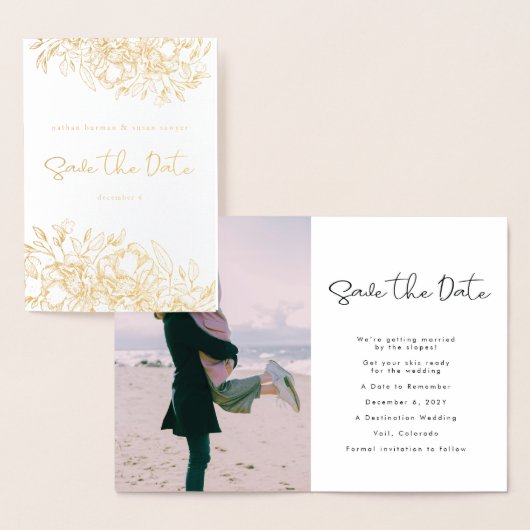 Gold Foil kalligrafie Floral Photo Save the Date Folie Kaarten (Display)