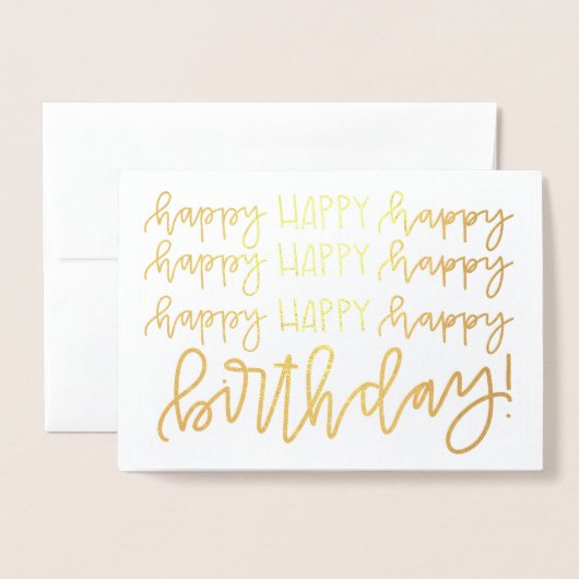 Gold Foil Kalligrafie Happy Birthday Kaart (Voorkant met envelop)