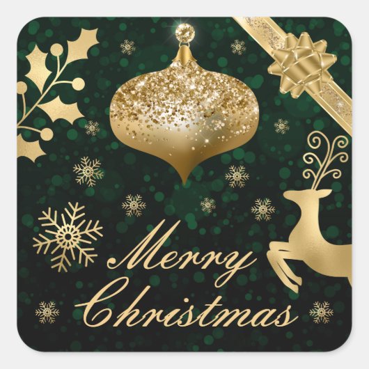 Gold Foil kerstblauw en lint Vierkante Sticker (Voorkant)