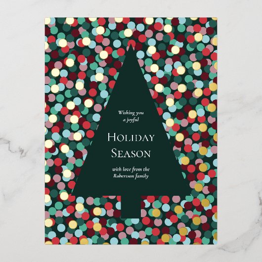 Gold Foil kerstboom met Confetti Dot Border Folie Feestdagen Briefkaart (Voorkant)