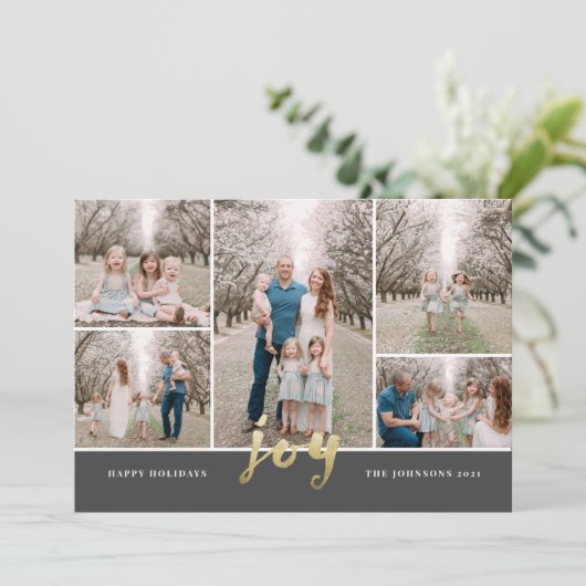 Gold Foil kerstcadeautje Collage Flat Holiday-kaar Feestdagenkaart (Staand voorkant)