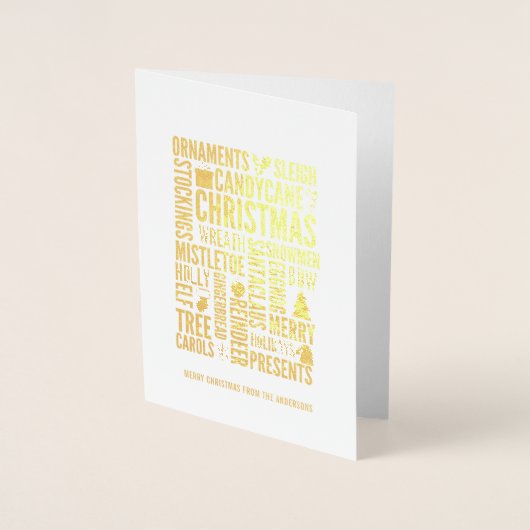 Gold Foil Kerstwoorden Holiday Greeting Kaart (Voorkant)