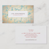 Gold Foil Kijk en Turquoise Floral Pattern Visitekaartje (Voorkant / Achterkant)