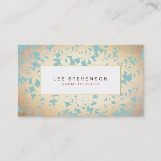 Gold Foil Kijk en Turquoise Floral Pattern Visitekaartje (Voorkant)