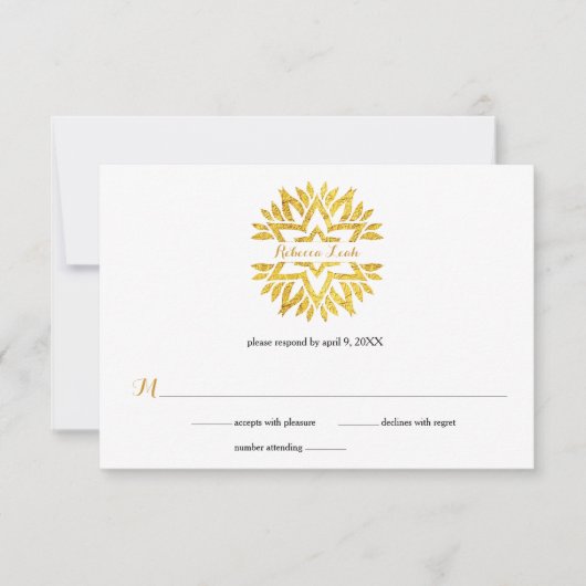 Gold Foil Kijk Star Mandala Bat Mitzvah Reply RSVP (Voorkant)