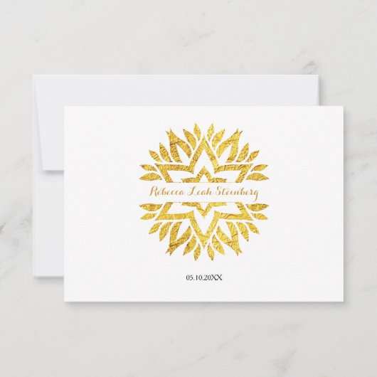Gold Foil Kijk Star Mandala Bat Mitzvah Reply RSVP (Achterkant)