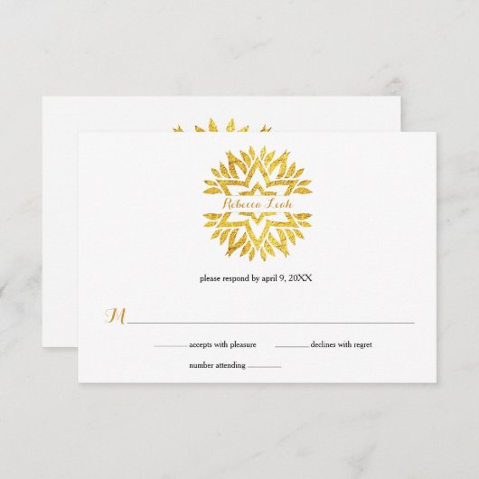 Gold Foil Kijk Star Mandala Bat Mitzvah Reply RSVP (Voorkant / Achterkant)