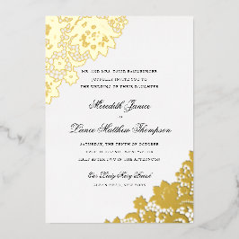 Gold Foil Lace Black en Gold Script Weddenschap Fo Folie Uitnodiging