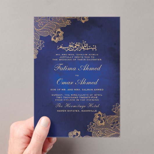 Gold Foil Lace  Blue Islamic lim Weduwen Acryl Uitnodigingen (Insitu (Draagbaar))