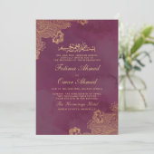 Gold Foil Lace Burgundy Islamic Muslim Weduwschap Kaart (Staand voorkant)