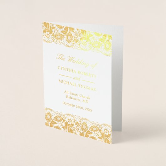 Gold Foil  Lace Damask Wedding Program Folie Kaarten (Voorkant)