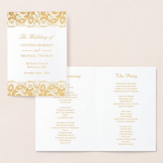 Gold Foil  Lace Damask Wedding Program Folie Kaarten (Display)