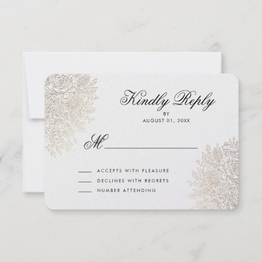 Gold Foil Lace Elegant RSVP-kaart RSVP Kaartje (Voorkant)