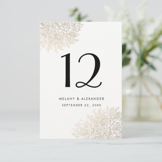Gold Foil  Lace Elegant Table Number Kaart (Staand voorkant)
