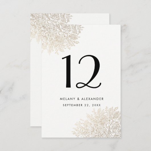 Gold Foil  Lace Elegant Table Number Kaart (Voorkant / Achterkant)